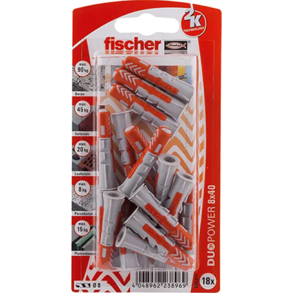 Fischer Dybel DuoPower - 8x40mm - 18 stk - Tryg betaling