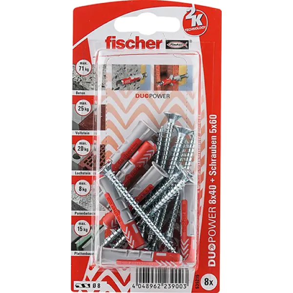 Fischer Dybel DuoPower S Inkl. Skrue - 10x50mm - 4 stk - Bedst sælgende