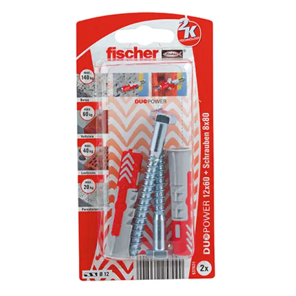 Fischer Dybel DuoPower S Inkl. Skrue - 12x60mm - 2 stk | Kundernes favorit