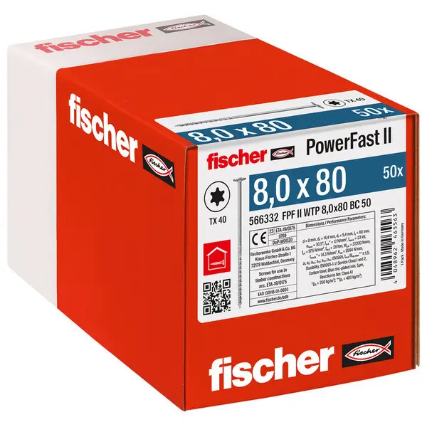 Fischer Konstr. Skrue FPF II WTP BC TX40 - 8,0x80mm - 50 stk/pk - Tilbuddet slutter snart