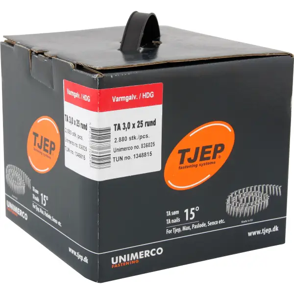 Klar til afsendelse | TJEP TA Tagpapsøm Runde - 3x25mm - 2880 stk/pk