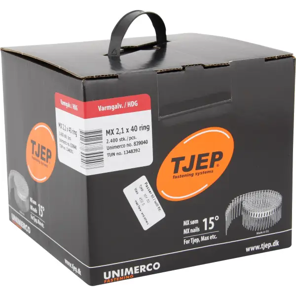 Klar til levering | TJEP Tromlesøm Mx Ringsøm - 2,1x40mm - 2400 stk pk