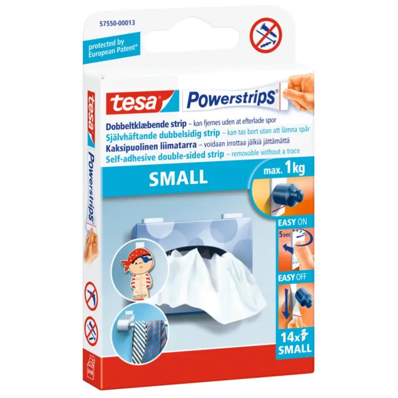 Tesa, Dobbeltklæbende tape, Powerstrips, small, 14 stk. | Særtilbud