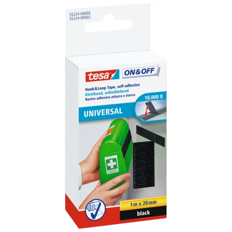 Tesa, Burretape, Universal On & Off, sort, 20 mm x 1 m | Lav pris