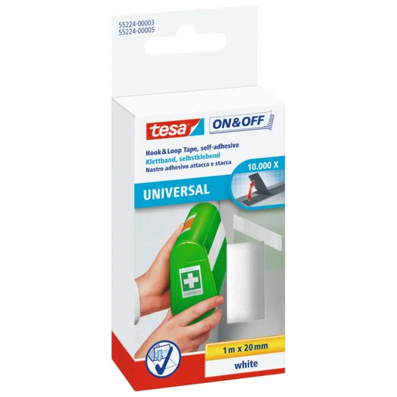 Ny på lager | Tesa, Burretape, Universal On & Off, hvid, 1 m