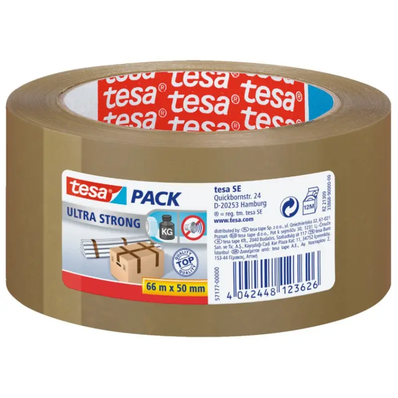 Dagens tilbud - Tesa, Pakketape, Ultra Strong, brun, 50 mm x 66 m