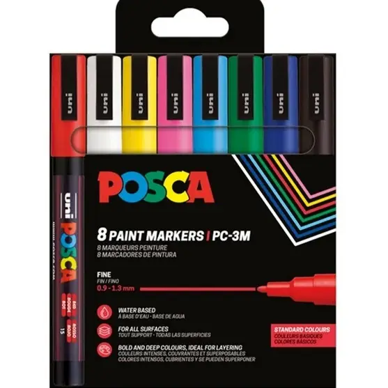 Bestseller | Posca, Paint Marker, standardfarver, fin spids, 8 stk.
