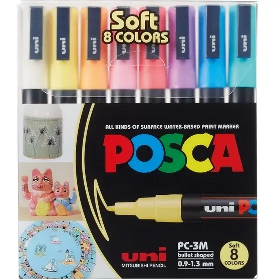 Posca, Paint Marker, Soft Colors, fin spids, 8 stk. - Hurtig forsendelse