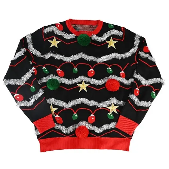 Favorit blandt kunder - Julesweater m/LED-lys, sort, L